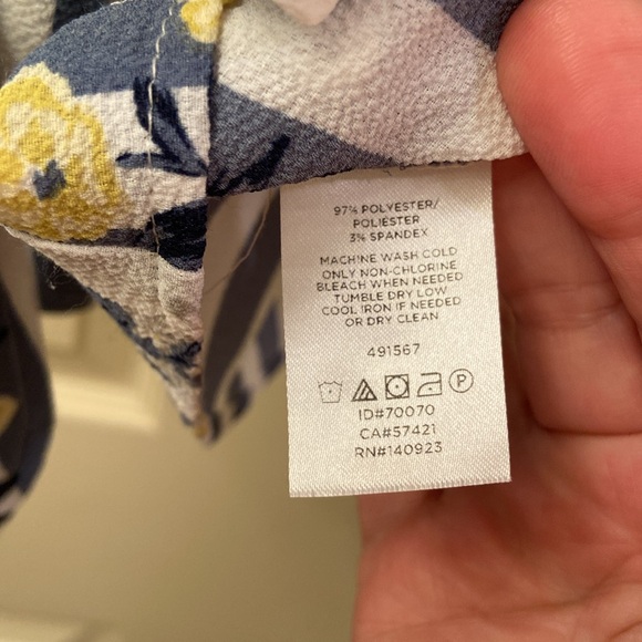 Ann Taylor Blouse Blue White Stripe Floral Tie at Waist Long Sleeve WM SZ M 💛 - Picture 11 of 11